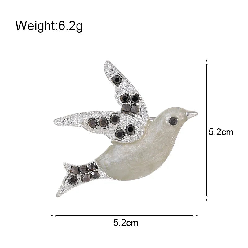 Fashion Glitter Birds Sweet Elegant Brooches for Girls Trendy Glamorous Charms Pins Jewelry for Women Ladies Accessories Chic