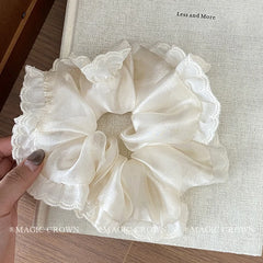 Women's Classic Large Hair Ties Spring Summer Satin Lace Scrunchies Princess-style High Elasticity Sweet Vintage Hair
