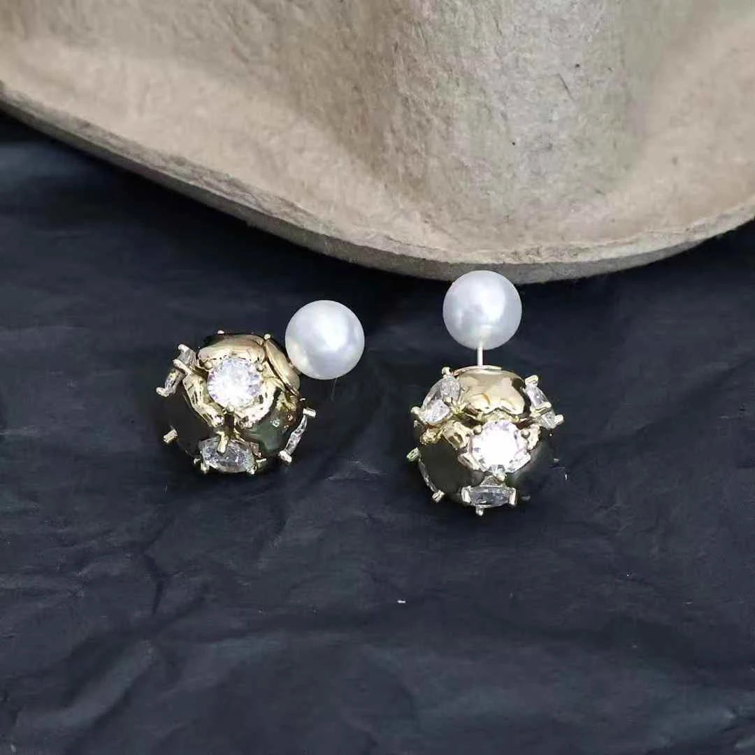 Luxury Elegant French Style Art Deco Stud Earrings for Girls Graceful Trendy Imitation Pearl Jewellry for Women Lady Accessories