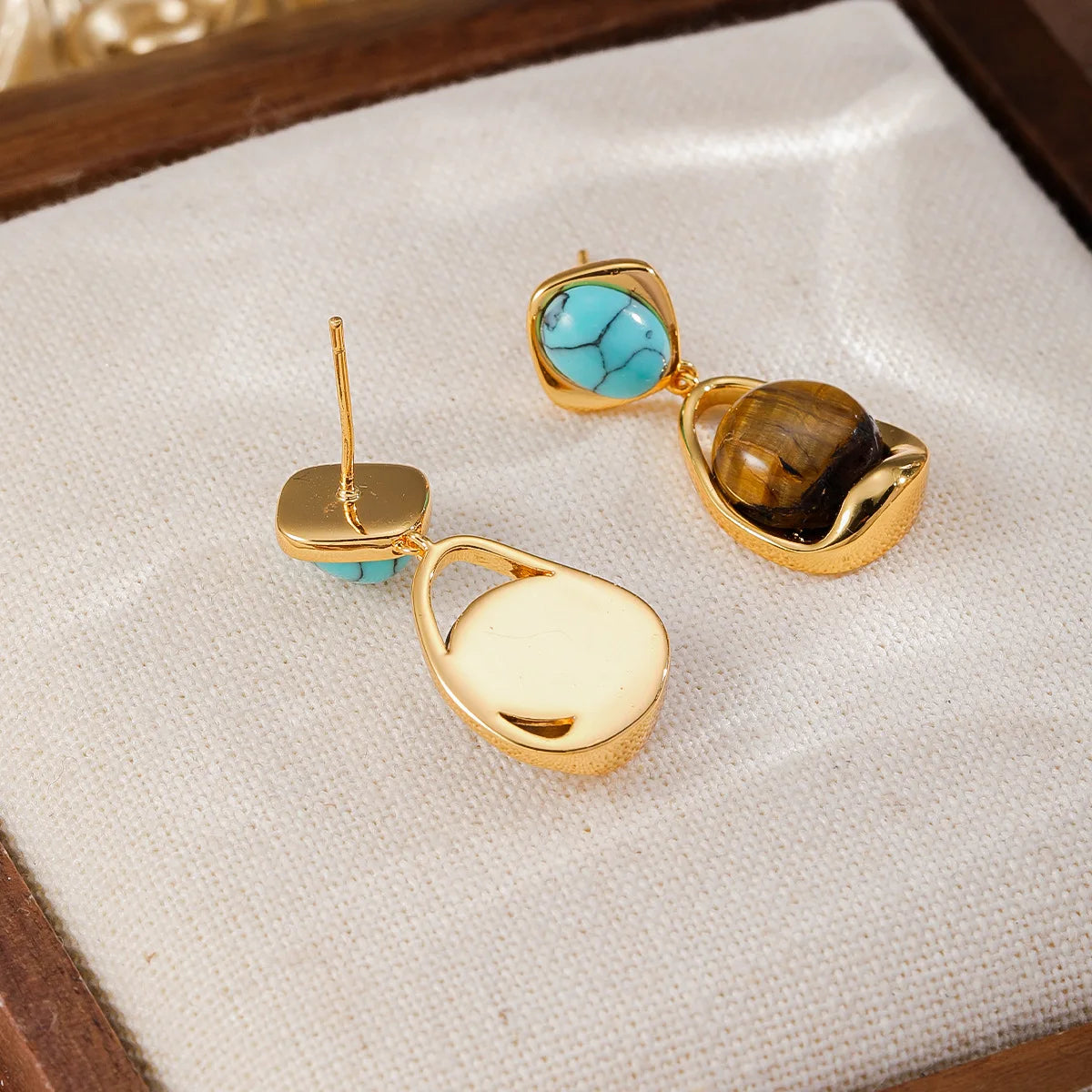 Fashion Tiger Eye Stone Turquoise Vintage Drop Earrings for Girls Luxury Dainty Jewelry for Women Ladies Wholesale Bulk Supplier