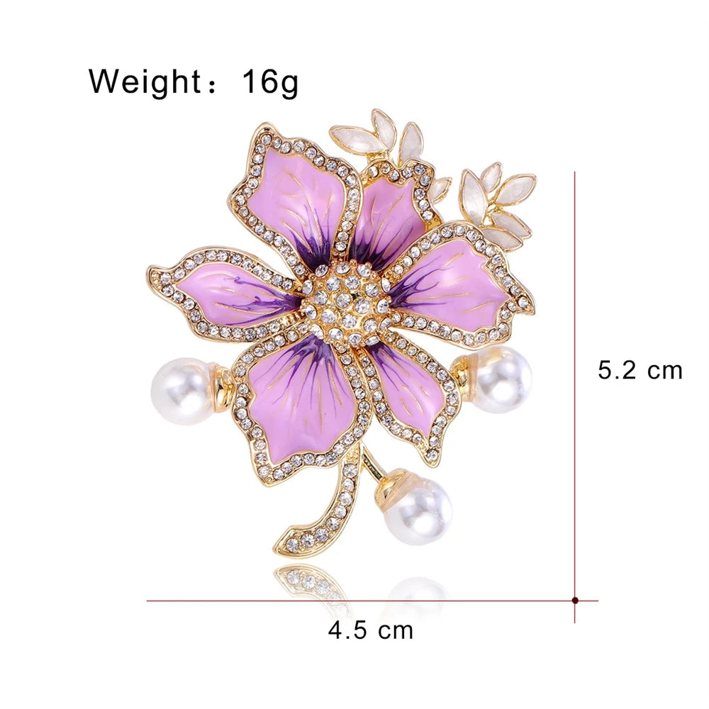 Fashion Flowers Rhinestone Glitter Sparkle Brooches for Girls Sweet Elegant Pins Jewelry for Women Ladies Accessories Wholesale