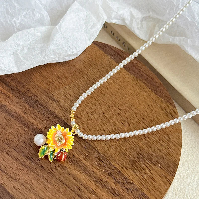 Women Sunflower S925 Silver 18k Gold-plated Freshwater Pearl Stud Earring Fashion Elegant Charms in Stock Jewelry for Causal