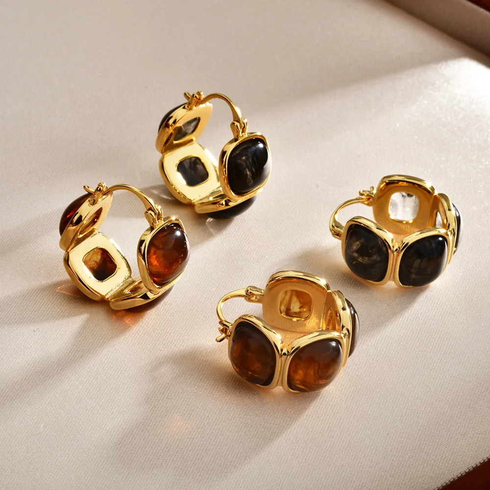 Female Trendy Hoop Earrings Geometric Artistic Maillard Coffee Resin Earrings Fashion Unique High-end Stylish Ear Jewelry Bulk