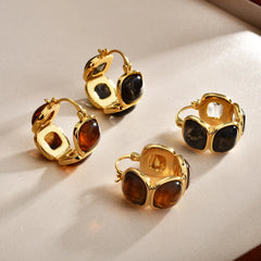 Female Trendy Hoop Earrings Geometric Artistic Maillard Coffee Resin Earrings Fashion Unique High-end Stylish Ear Jewelry Bulk