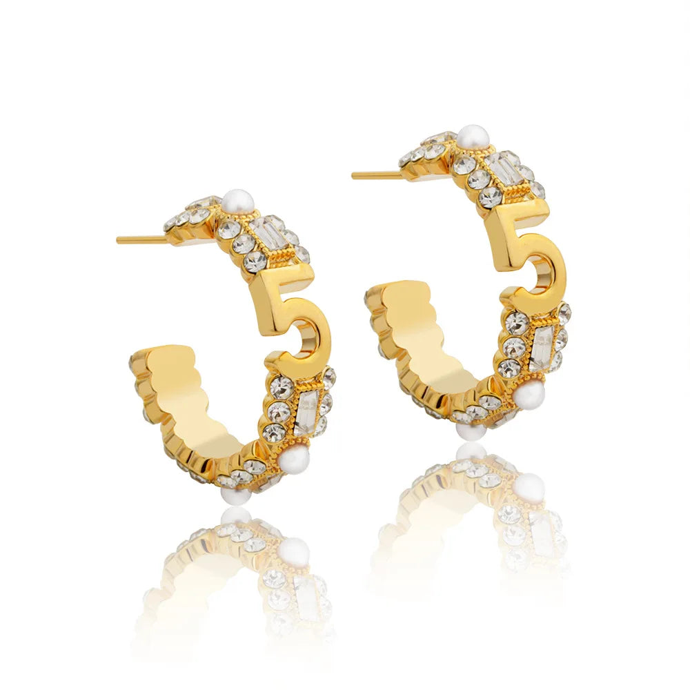 Fashionable Earrings Women Small Glitter Zircon Digital 5 Luxury High-end Unique Ear Ring for Daily Wear Ear Jewelry Accessory