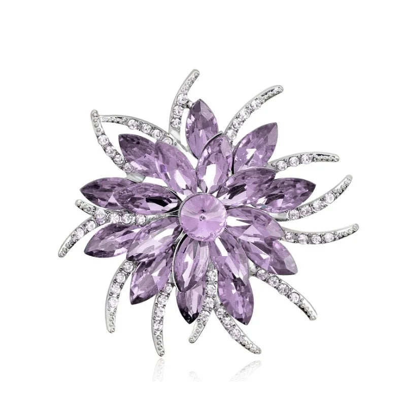 Fashion Glitter Sparkle Flowers Floral Brooches Sweet Elegant Vintage Retro Luxury Jewelry for Women Ladies Accessories Chic