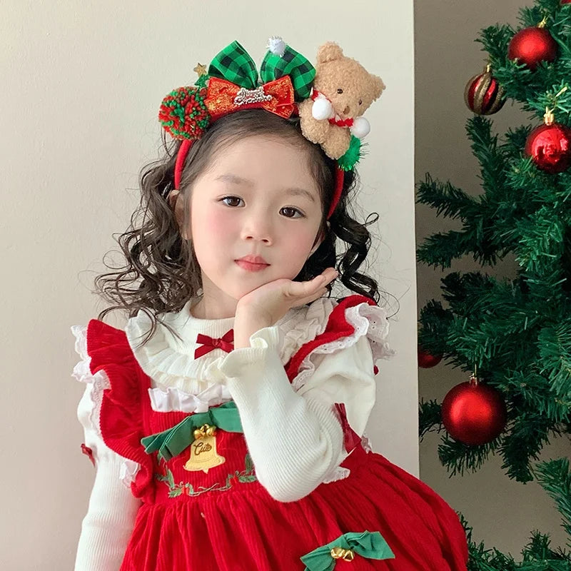 2025 Christmas Bowknot Bear Fashion Classic Hair Bands for Baby Girls Cute Sweet Head Band for Kids Children Hair Accessories