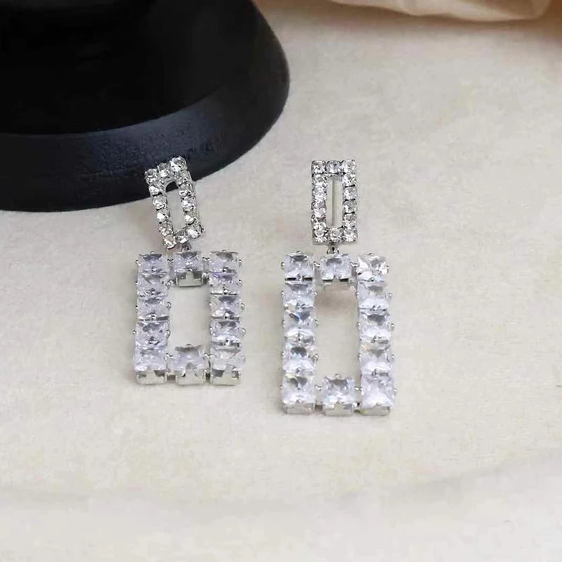 Female Tassel Square Shape New Design Rhinestone Drop Earring Fashion Sparking Glitter Luxurious Bulk Daily Jewelry Accessories
