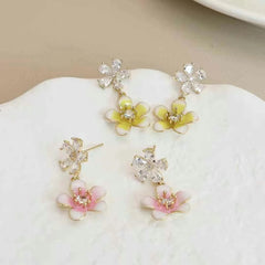 Sweet Fashion Elegant Flowers Floral Bowknot Rhinestone Drop Earrings for Girls Refined Glitter Jewelry for Women Accessories
