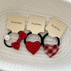 Chic Cute Kids Hair Ties Sweet Bowknot Heart Shaped Plaid Scrunchies Polka Dot Fashion Hair Accessories for Children