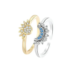 Women's Simple Design Sun Moon Shining Stacked Ring with Zircon Glitter Elegant Ring European and American Custom Jewelry Bulk