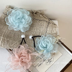 Hot Sale Women's Daily Fashion Hair Ties Solid Pink Blue Flower Scrunchies with Elegant Claws Set Handmade Accessories