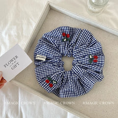 Stylish Plaid Cherry Scrunchies for Girls Elegant Minimalistic Casual Hair Ties for Women Ladies High Elastic Hair Accessories