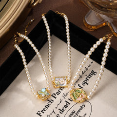 Fashion 18k Gold Copper Freshwater Pearl Bracelets for Girls Sweet Hand-Painted Drip Glaze Jewelry for Women Ladies Wholesale