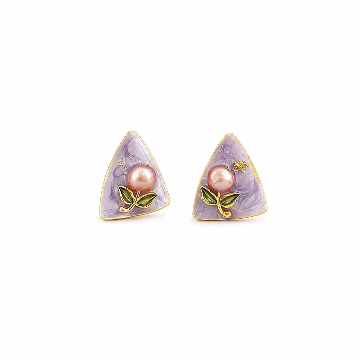 Girls Drip Glaze Hand-Painted Graffiti Purple Pink Flower Freshwater Pearl S925 Silver Stud Earring Elegant Trendy Jewelry