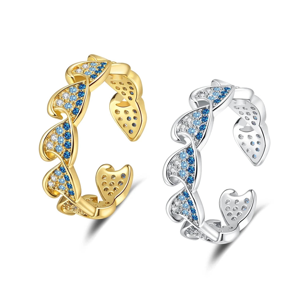 Cross-border Summer Zircon-encrusted Wave Rings Fashionable Simple Women's Elegant Sweet Jewelry Gift Idea Accessories Wholesale