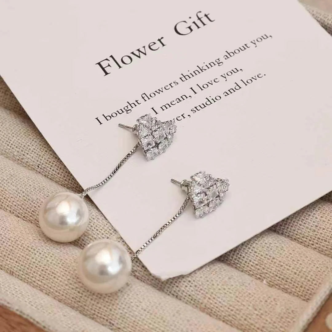 Women Hot Sale Imitation Pearl Heart Decorative Drop Earring Elegant Trendy Luxurious Charms Bulk Jewelry Accessories for Daily