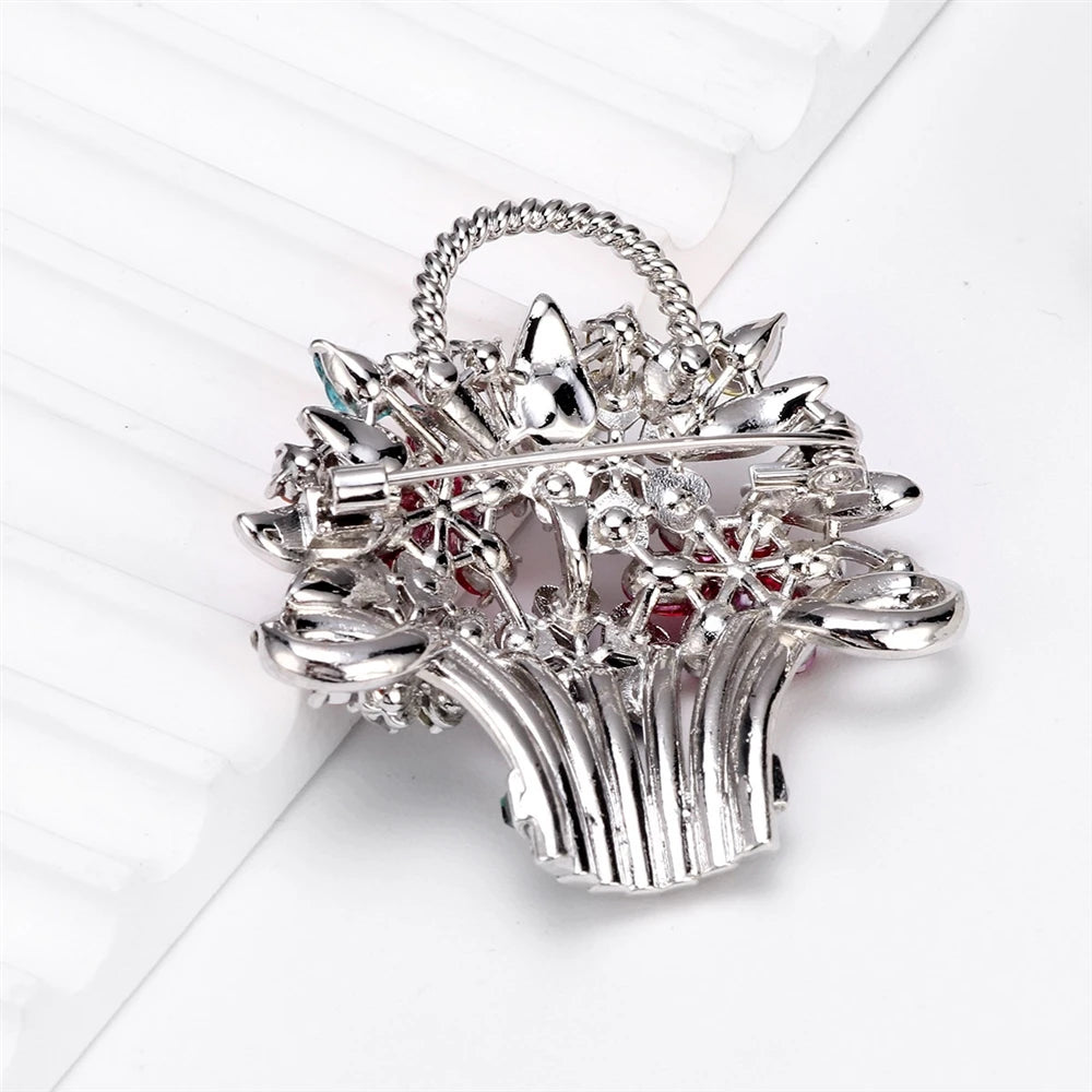 Fashion Glitter Sparking Stylish Rhinestone Brooches for Girls Sweet Flowers Floral Pins Jewelry for Women Ladies Accessories