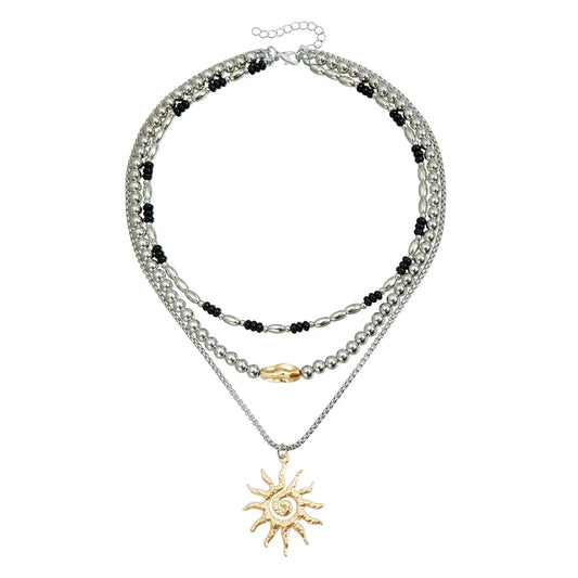 Fashion Beads Layered Wearing Sun Necklaces for Girls Elegant Glamorous Charms Vintage Jewelry for Women Ladies Accessories