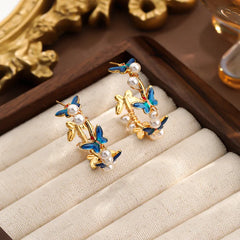 Fashion Flower Copper 18K Gold Plated Hoop Earrings for Girls Sweet Butterfly Jewelry for Women Ladies Wholesale China Supplier
