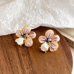 Ladies Green Pink Yellow Gold Flower Shape Stud Earring Sweet Elegant Fashion Factory Price in Stock Jewelry for Women Daily Use