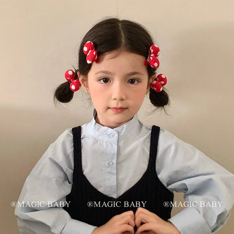 Sweet Simple Polka Dot Bowknot Scrunchies for Baby Girls Kawaii Sweet Trendy Hair Clips for Kids Children Hair Accessories
