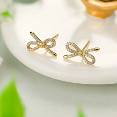 Ladies Creative Design Bow Shape Mini Small Stud Earring Fashion Glitter Sparking Simple Wholesale Jewelry Accessories for Daily