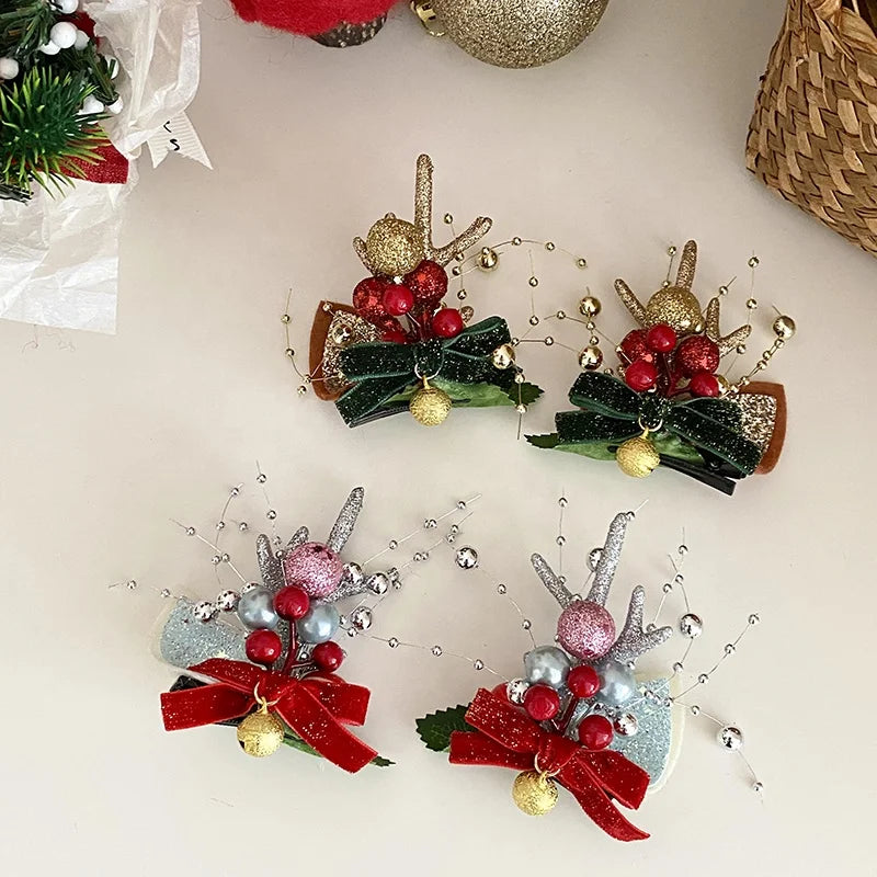 2025 Christmas Classic Deer Fashion Hair Clips for Baby Girls Cute Sweet Glitter Alligators for Kids Children Hair Accessories