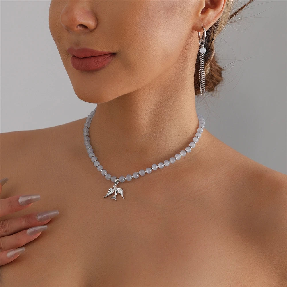 Fashion Sweet Simple Beads Animals Birds Elegant Necklaces for Girls Trendy Glamorous Jewelry Sets Suits for Women Lady Earring