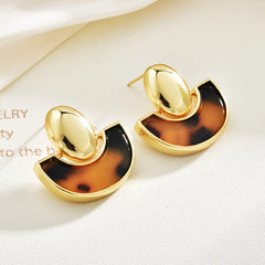 Retro Oval Fan-shaped Stud Earrings Geometric Trendy High-end Elegant Earrings Europe and American Fashionable Earrings Jewelry