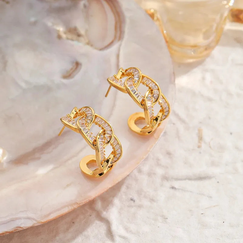 Women Zircon S925 Silver 18k Gold-plated Gold Hoop Earring Elegant Fashion Charms Low MOQ in Stock Jewelry for Female Daily