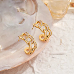 Women Zircon S925 Silver 18k Gold-plated Gold Hoop Earring Elegant Fashion Charms Low MOQ in Stock Jewelry for Female Daily