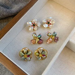 Fashion Flower Copper 18K Gold Freshwater Pearl Stud Earrings for Girls Sweet S925 Jewelry for Women Ladies Wholesale Bulk