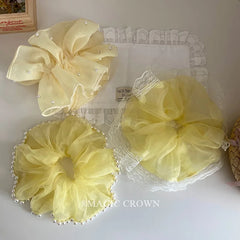 2025 Summer Fresh Pretty Yellow Scrunchies for Girls Fashionable Elegant Hair Ties  Princess Style Hair Accessories Women Cute