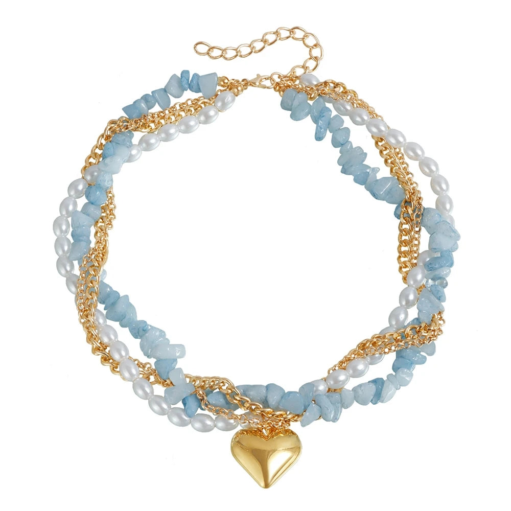 Fashion Sweet Beads Heart Shaped Necklaces for Girls Luxury Glamorous Charms Jewelry for Women Ladies Accessories Wholesale