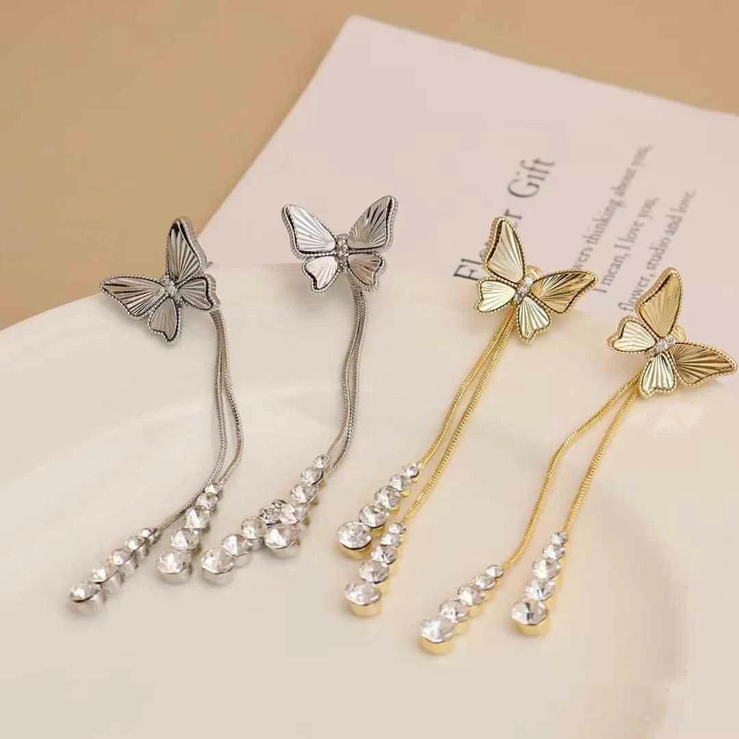 Girly Aesthetic Butterfly Snowflake Tassel Decorative Drop Earring Fashion Elegant Sparking Charms Bulk Jewelry Accessories