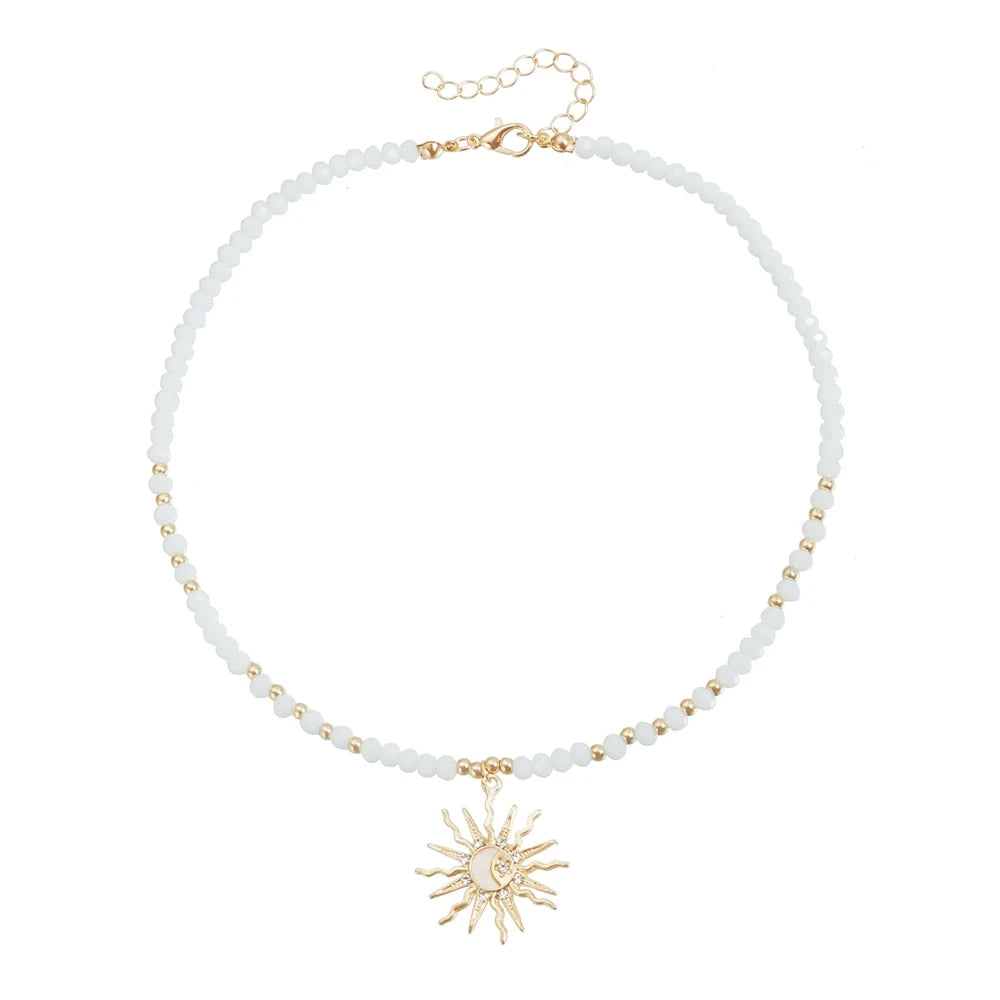 Fashion Simple Beads Sun Sweet Necklaces for Girls Trendy Elegant Earrings Jewelry Suits Sets for Women Ladies Accessories