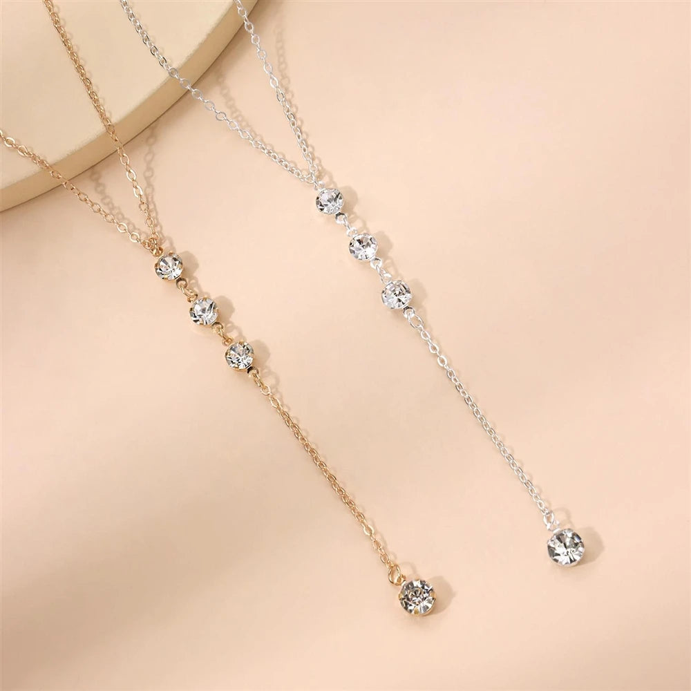 Fashion Simple Minimalistic Rhinestone Glitter Sparkle Necklaces for Girls Sweet Elegant Jewelry for Women Ladies Accessories