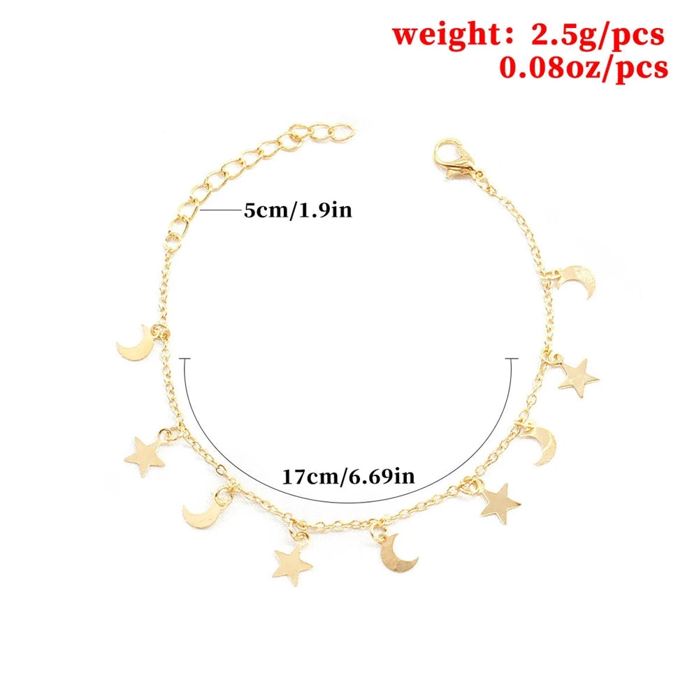Fashion Star Moon Simple Minimalistic Sweet Bracelets for Girls Trendy Stylish Glamorous Jewelry for Women Ladies Accessories