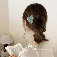 Female Rhinestone Heart Shape Snap Clips Elegant Fashion Glitter in Stock Hairpins Clamps Accessories for Women Daily Office