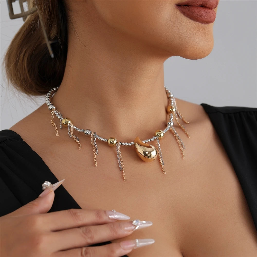 Fashion Trendy Beads Glamorous Link Tassel Vintage Necklaces for Girls Sweet Spicy INS Style Jewelry for Women Ladies Accessory