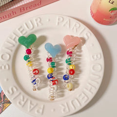Kids Heart Beads Telephone Wire Hair Ties Candy Color Sweet Fashion Wholesale Scrunchies Accessories for Children Daily School