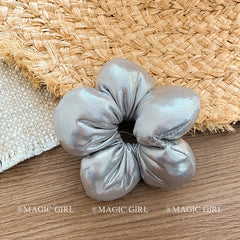 Sweet Cute Flower Shaped Plaid Scunchies for Girls Solid Color Stylish Fashion Hair Ties for Women Ladies Kids Hair Accessories
