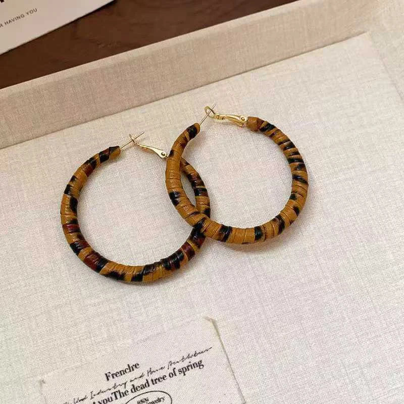 Women Leopard Print Circle Square Medium Hoop Earring Fashion Elegant Vintage Luxurious Glamorous Bulk Daily Jewelry Accessories
