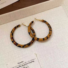 Women Leopard Print Circle Square Medium Hoop Earring Fashion Elegant Vintage Luxurious Glamorous Bulk Daily Jewelry Accessories
