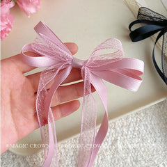 Sweet Ribbon Bowknot Hair Clips Accessories for Girls Solid Color Cute Fashion Fancinators  Hair Claws Lace  for Women Ladies