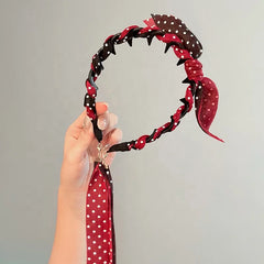 Hot Sale Women Red Green Ribbon Dots Comb Headband Fashion Elegant Wholesale in Stock Hairbands Accessories for Female Daily