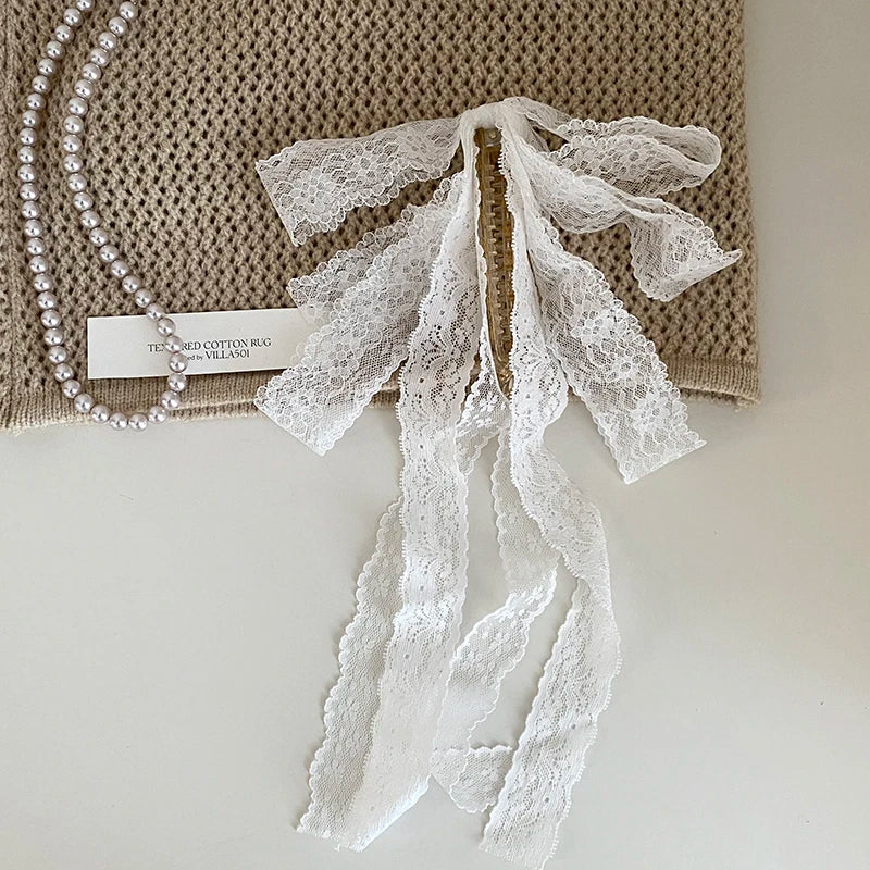 Fashion Elegant Lace Ribbon Bowknot Princess Style Hair Clips for Girls Sweet Cute Banana Clip for Women Ladies Hair Accessories