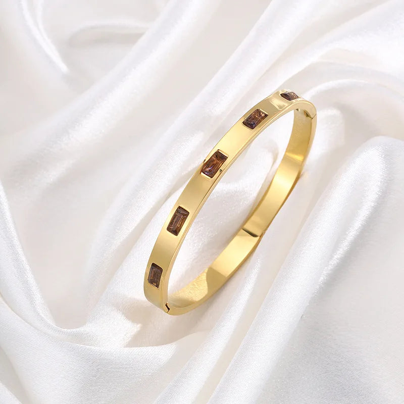 Titanium Steel Bangles Colorful Square Zircon High-end Light Luxury Bracelet Fashionable Non-fading Women's Jewelry Accessories