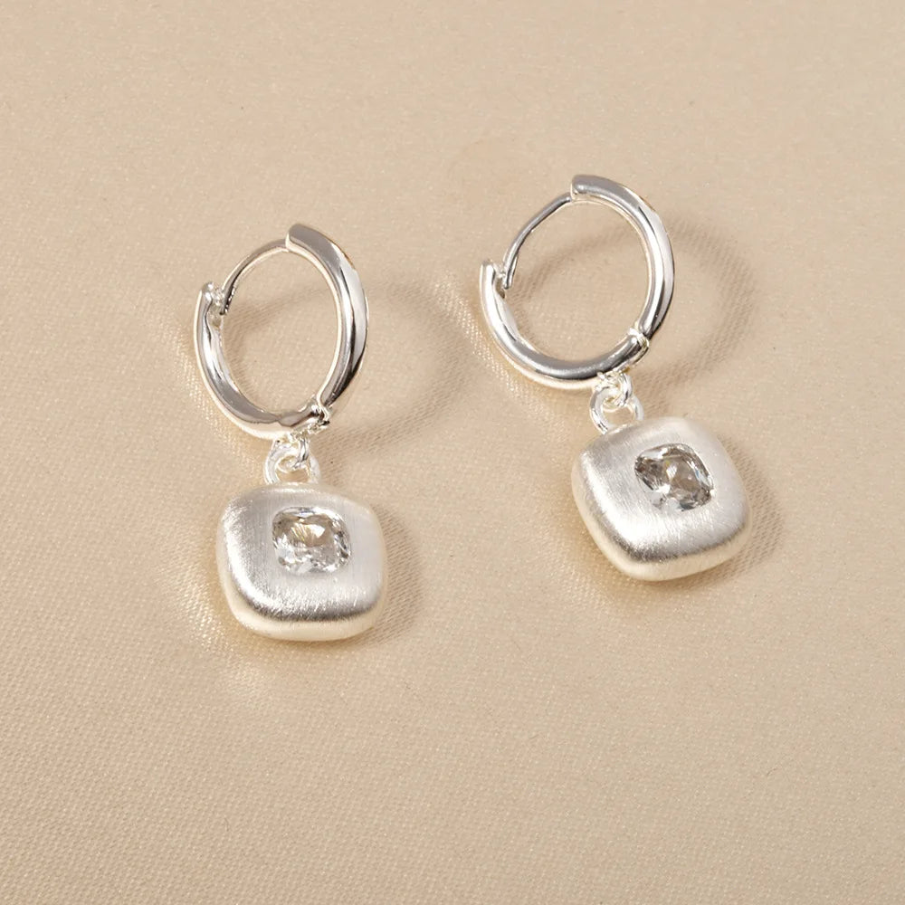French-style Cute Zirconium-inlaid Hoop Earrings Gold Brushed Round Square Heart-shaped Small Ear Buckles Elegant Accessories